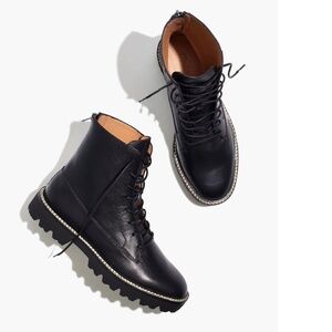 New in box Madewell The Citywalk Lugsole Lace-Up Boot in Leather Size 5.5 Black